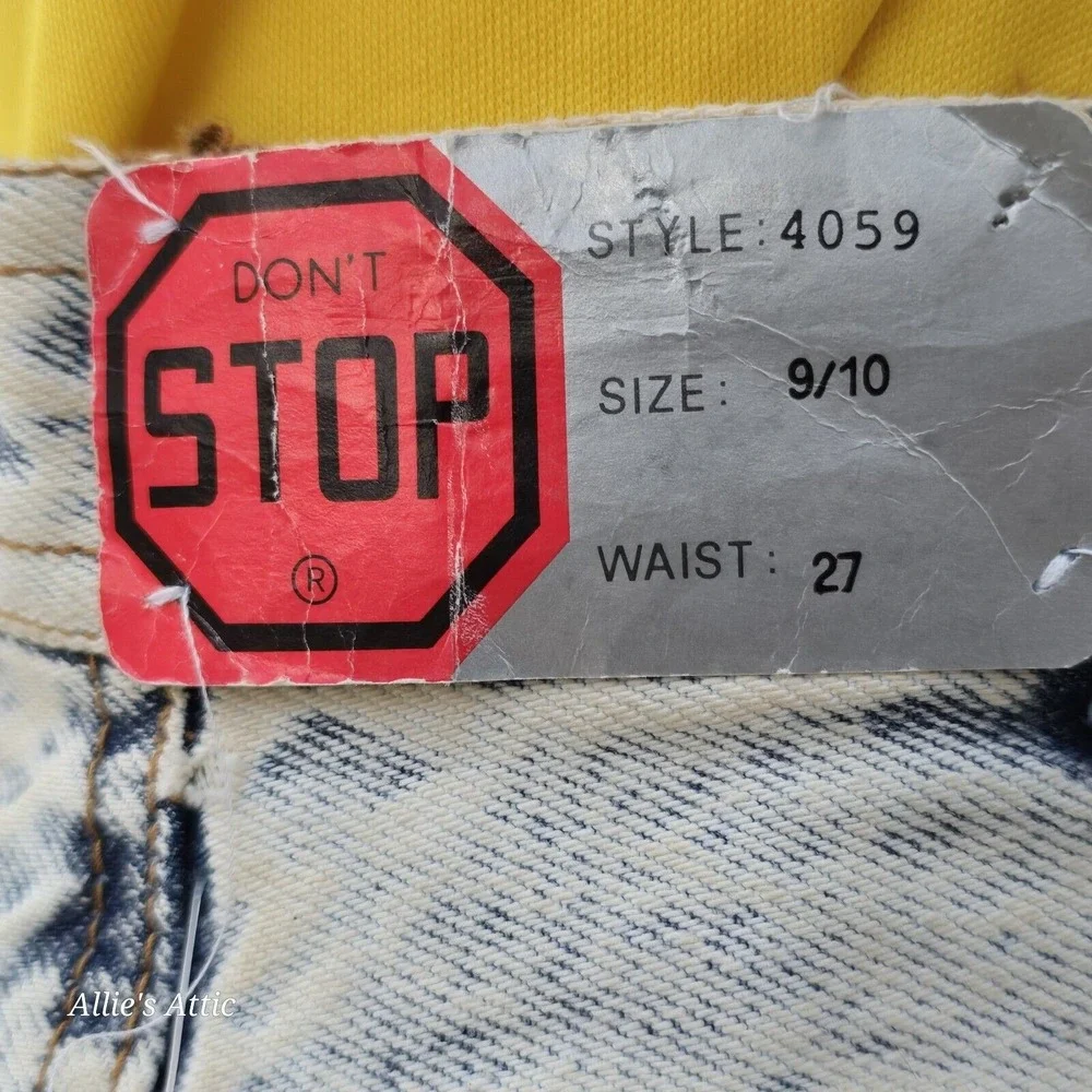 80s 90s Denim Jean Skirt Blue Acid Wash Mom High Waist Fringe Western 9/10 NOS - Picture 8 of 16